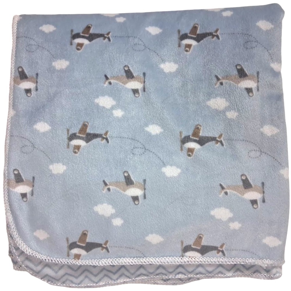 FLAW SL Home Fashions Blue Airplane Cloud Baby Blanket‎ 119741 White Polyester